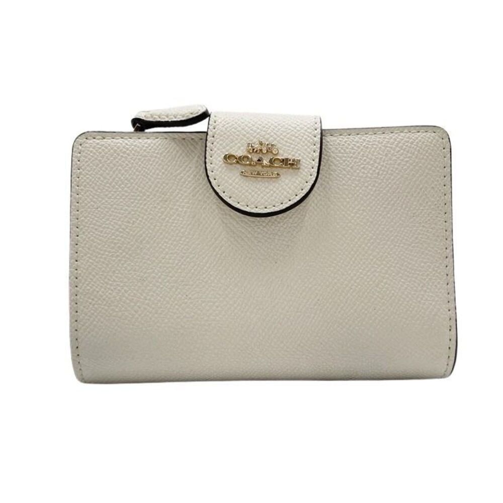 COACH Coach Bi-fold Wallet Medium Corner Zip 6390 White Leather Women's